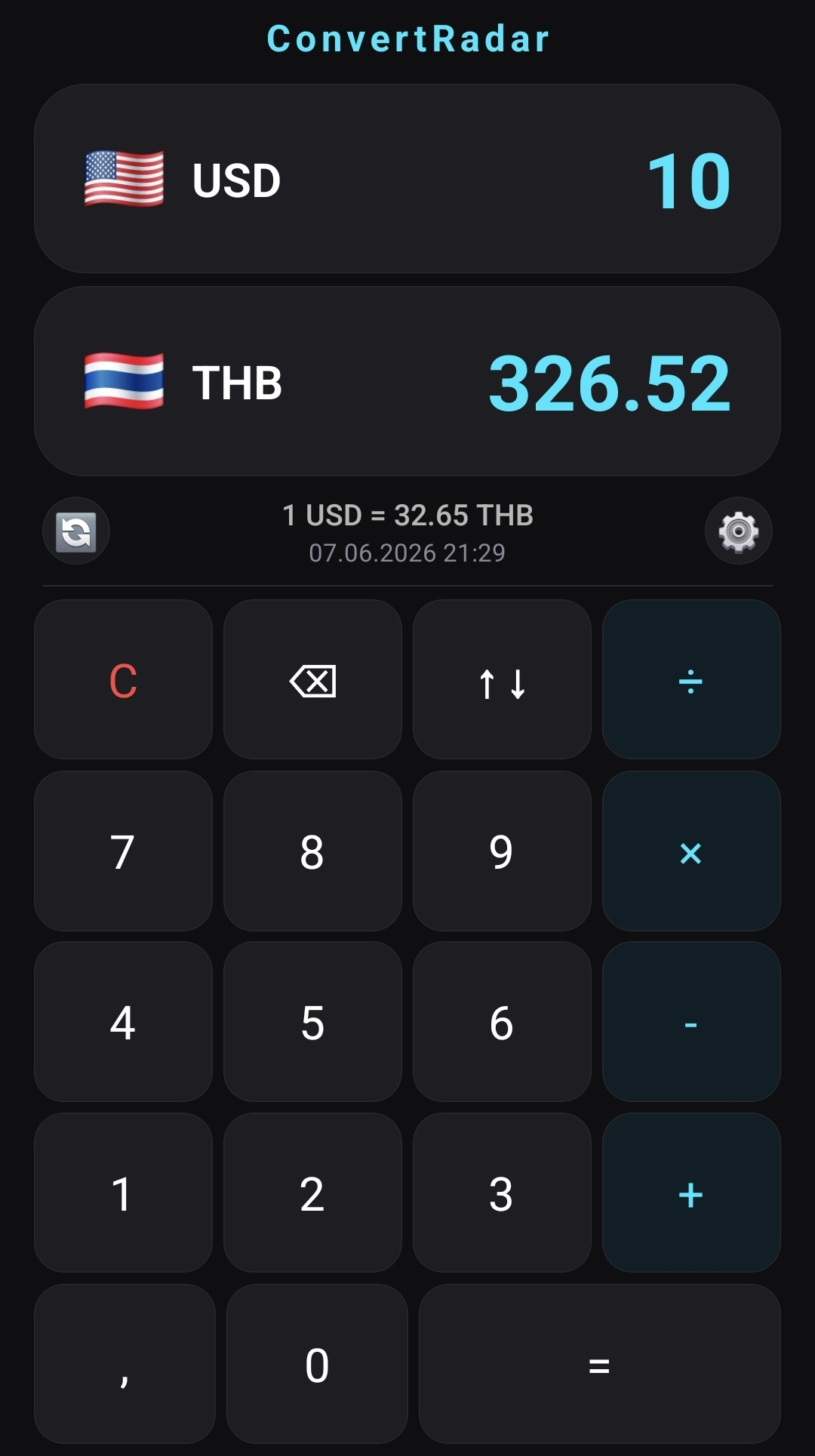ConvertRadar main screen